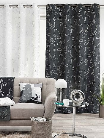 Rideau à œillets 140x260 métallisé Arty line anthracite argent