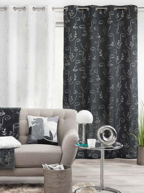 Rideau à œillets 140x260 métallisé Arty line anthracite argent - Kiabi