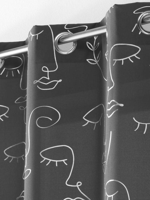 Rideau à œillets 140x260 métallisé Arty line anthracite argent - Kiabi