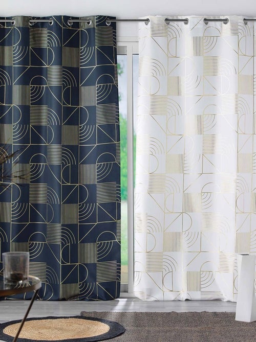 Rideau à œillets 140x260 métallisé Lineor marine or - Kiabi