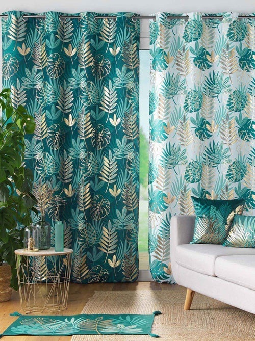 Rideau à œillets 140x260 métallisé Ornella émeraude - Kiabi