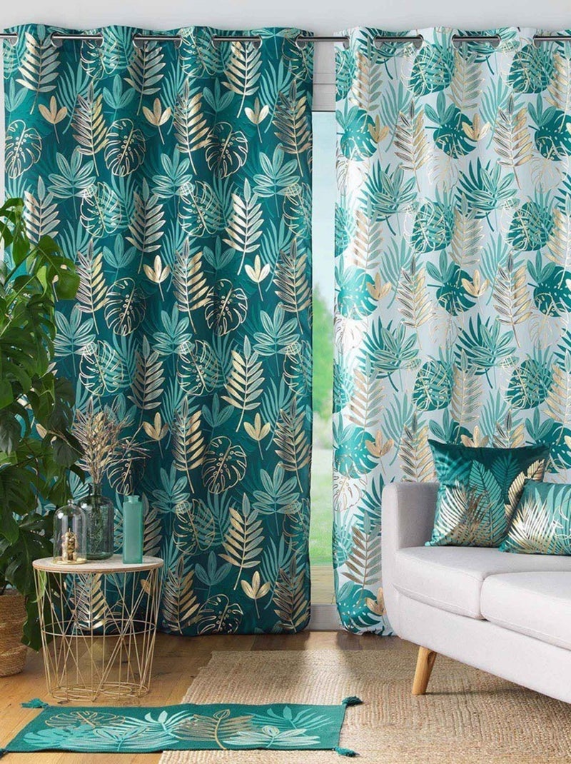 Rideau à œillets 140x260 métallisé Ornella émeraude Vert - Kiabi