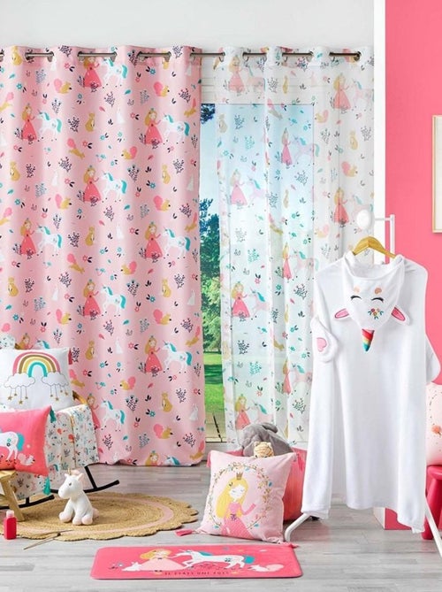 Rideau à œillets 140x260 Princesse Licorne rose - Kiabi