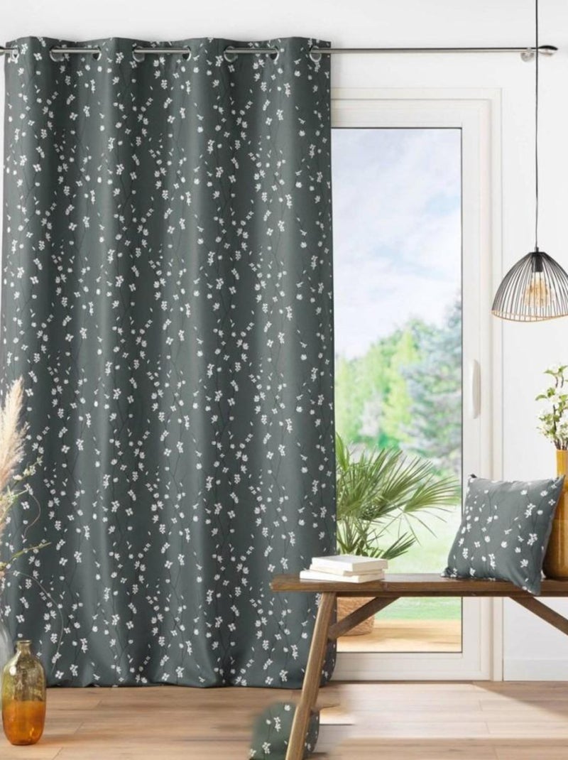 Rideau à œillets 140x260 Sakura anthracite Gris - Kiabi