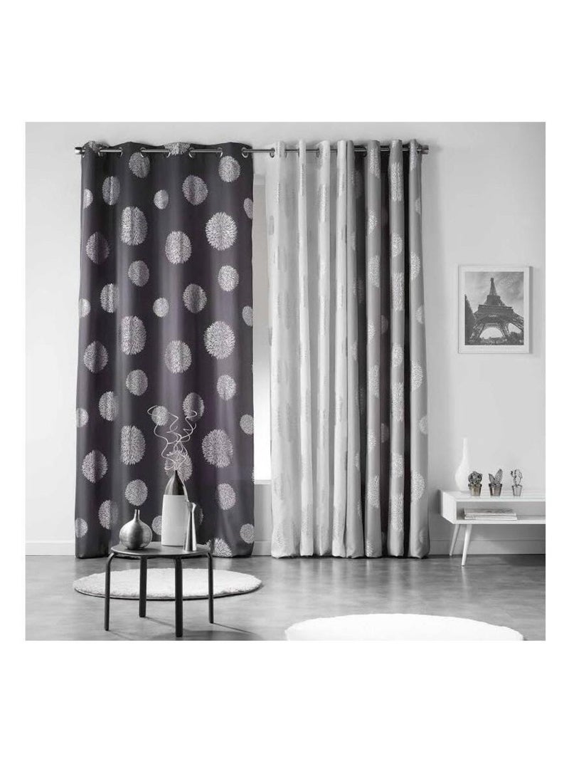 Rideau a oeillets Argent Artifice 140 x 260 cm Anthracite gris anthracite - Kiabi