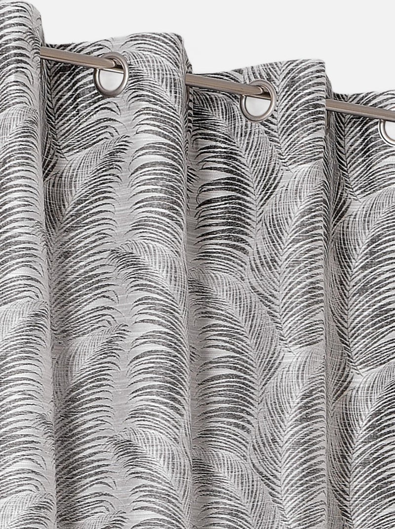 Rideau à oeillets aux motifs palmes gris anthracite - Kiabi