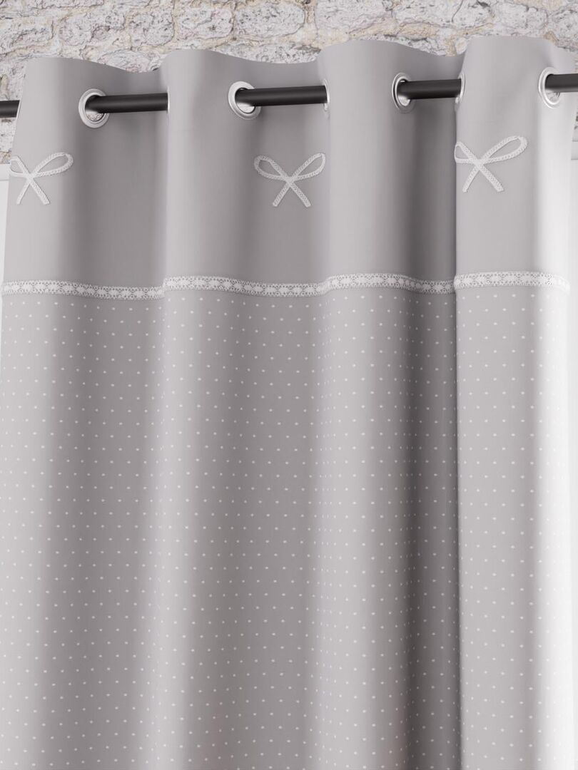 Soleil D'Ocre Tenda In Cotone Grigio Con Occhielli - Emilie Navigare Ricamato - 135x250 Cm