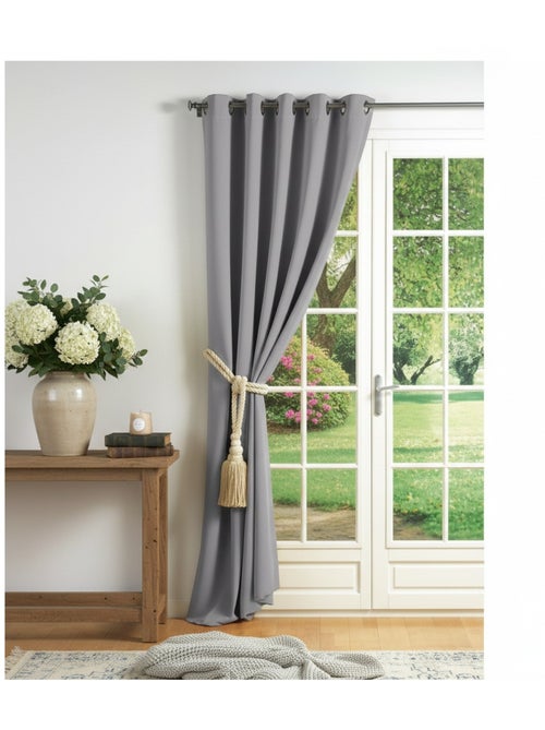 Rideau a oeillets carres Cocoon Gris Clair 140 x 260 cm - Kiabi