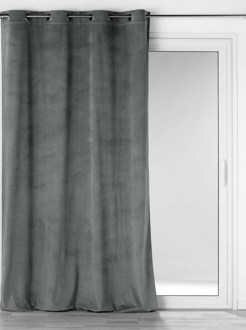 Rideau à œillets casual sauge velours côtelé uni gris anthracite - Kiabi