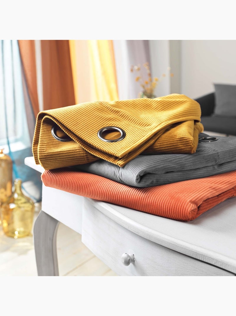 Rideau à œillets casual sauge velours côtelé uni gris anthracite - Kiabi