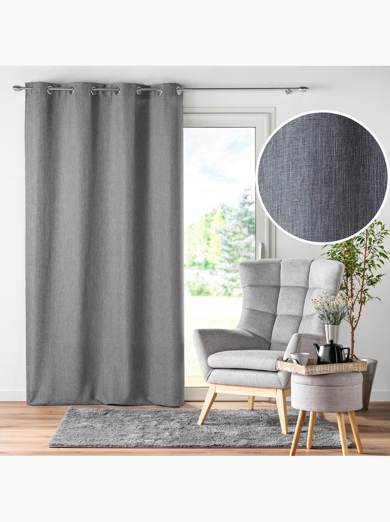 Rideau a oeillets chambray uni newton gris anthracite - Kiabi