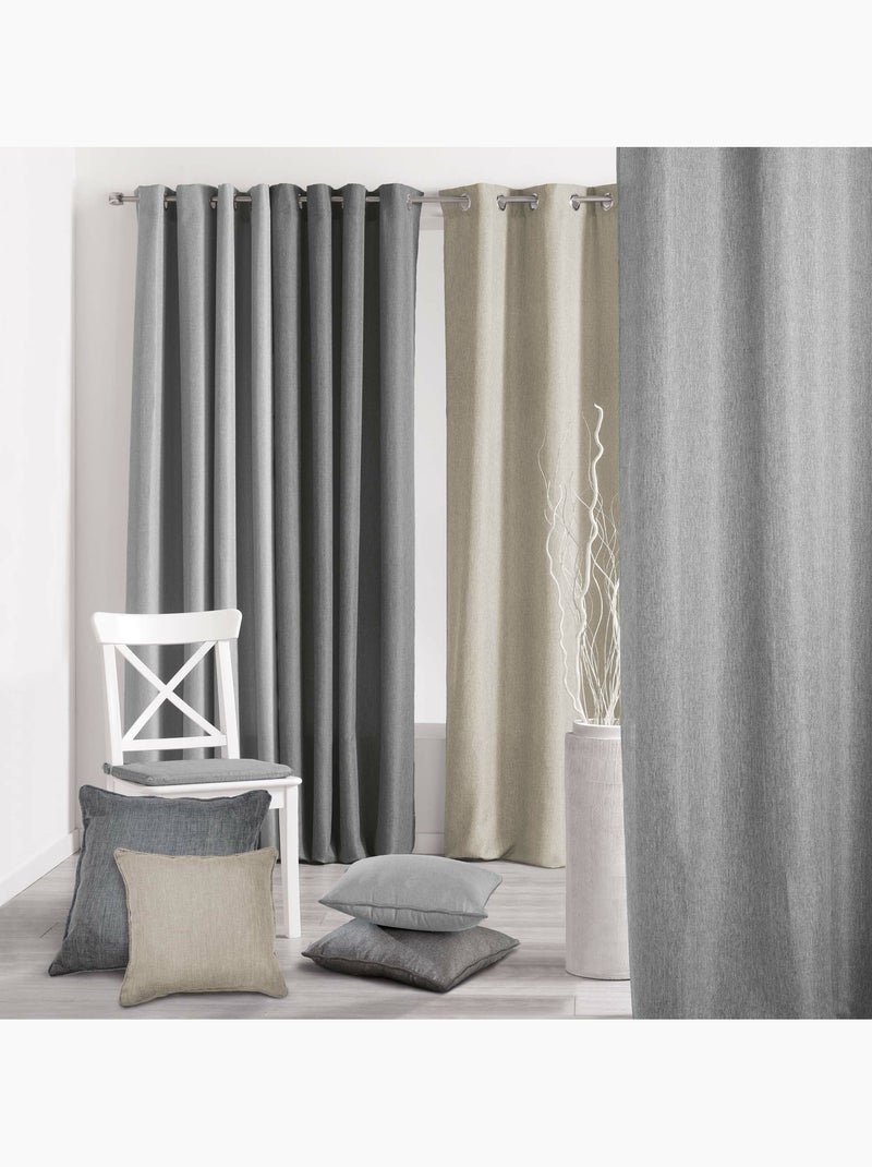 Rideau a oeillets chambray uni newton gris anthracite - Kiabi