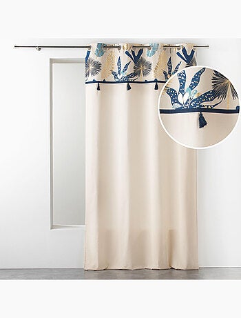 Rideau à œillets – Coton imprimé doré et pompons