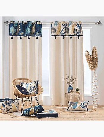 Rideau à œillets – Coton imprimé doré et pompons