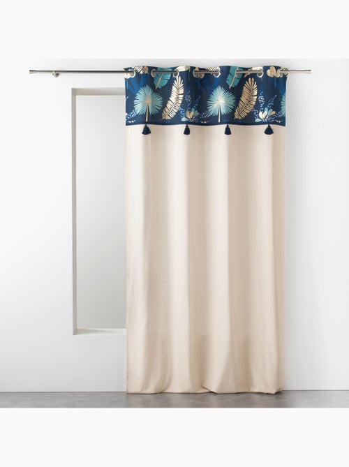 Rideau à œillets – Coton imprimé doré et pompons - Kiabi