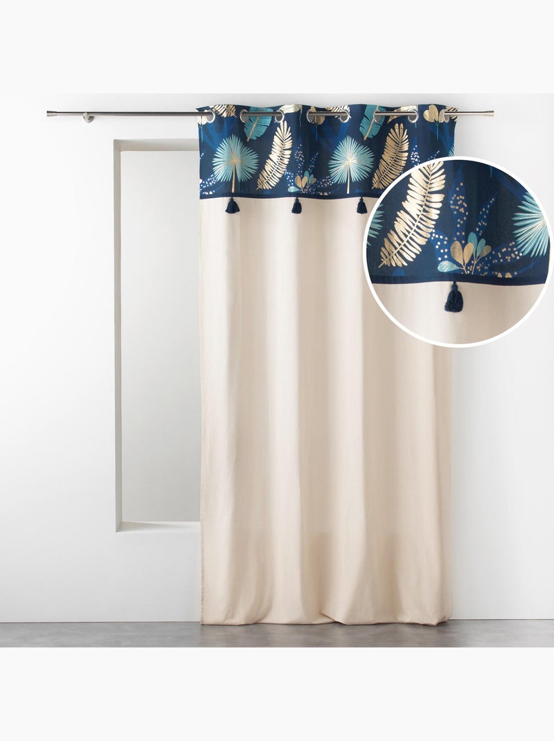 Rideau à œillets – Coton imprimé doré et pompons Bleu - Kiabi