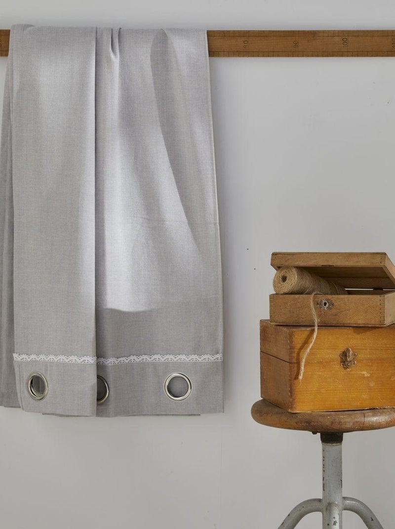 Rideau à oeillets coton uni CHARME Gris clair - Kiabi