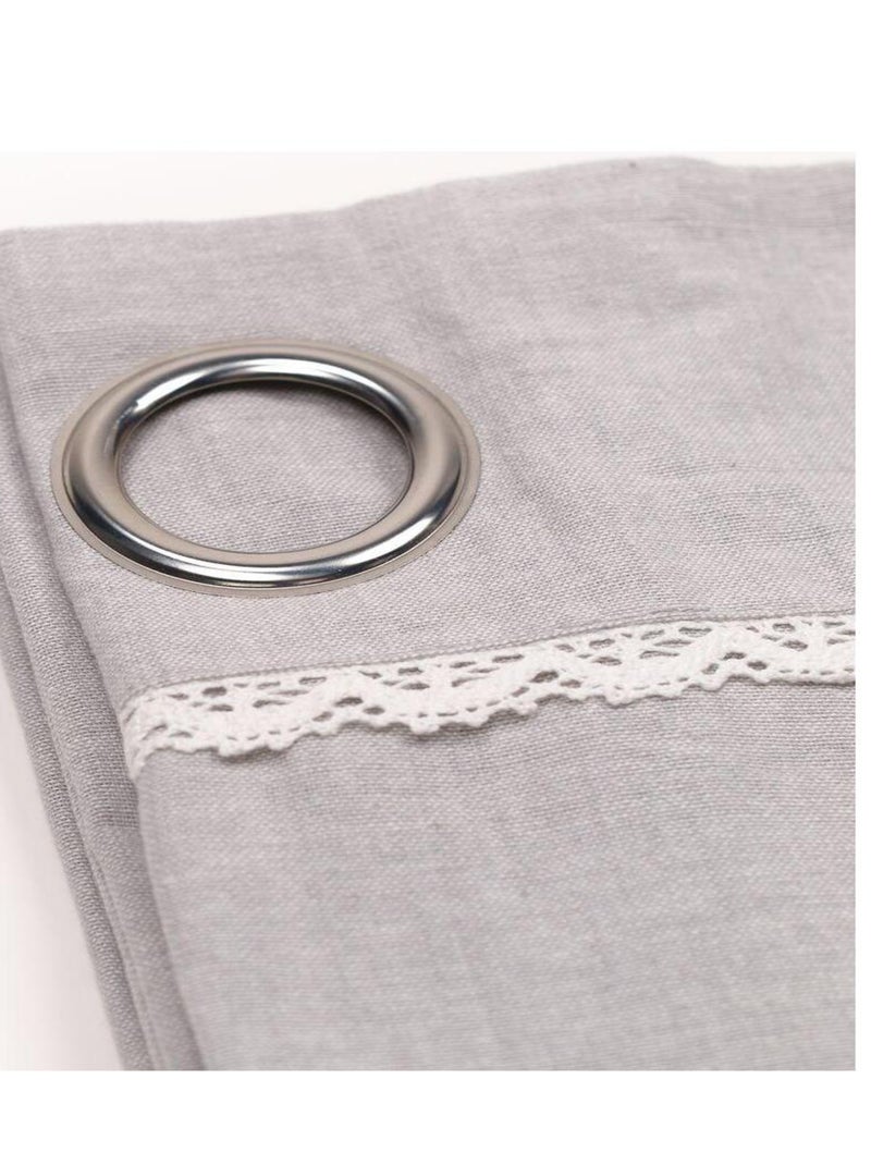Rideau à oeillets coton uni CHARME Gris clair - Kiabi