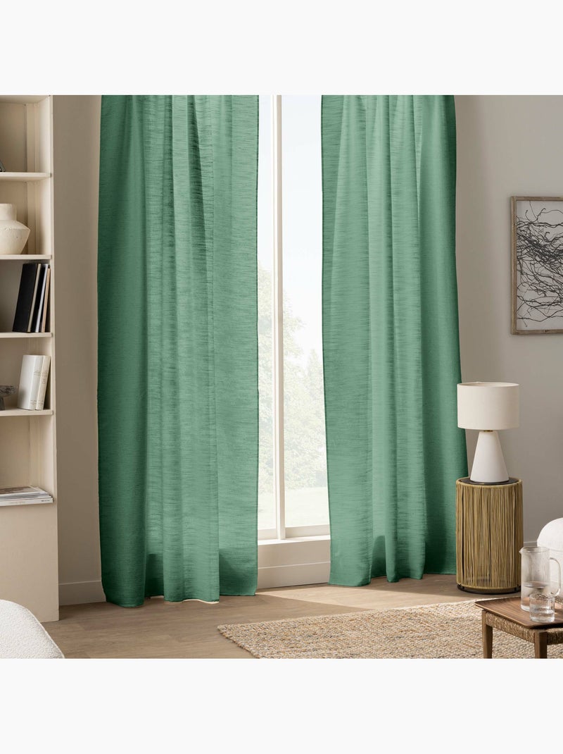 Rideau à œillets – Effet lin tissé – Nando – Coloris Vert cèdre - Kiabi