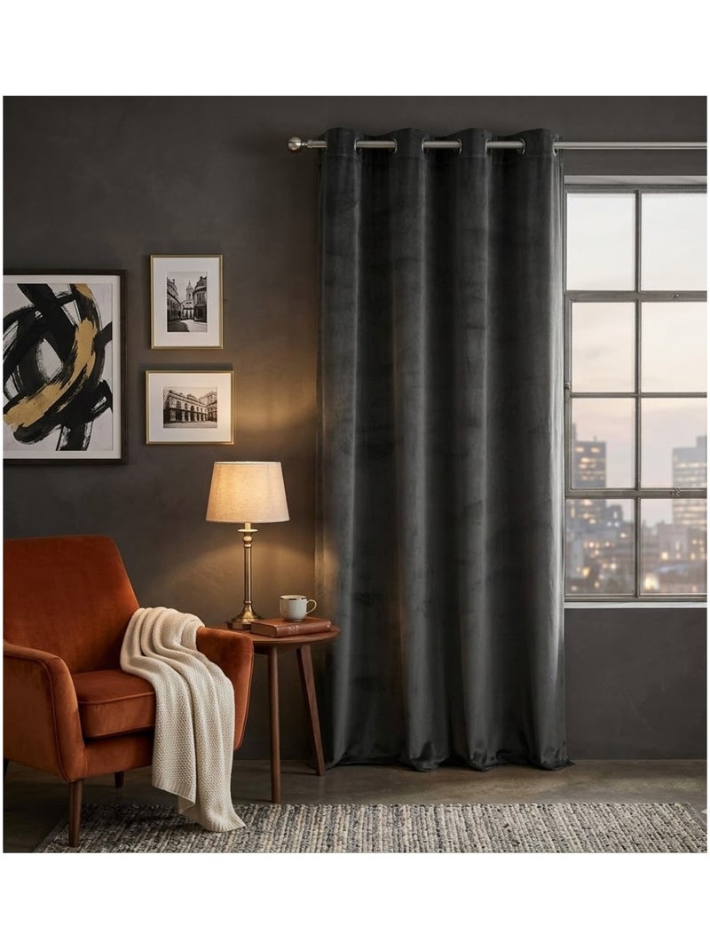 Rideau a oeillets effet velours Velvetine gris anthracite - Kiabi