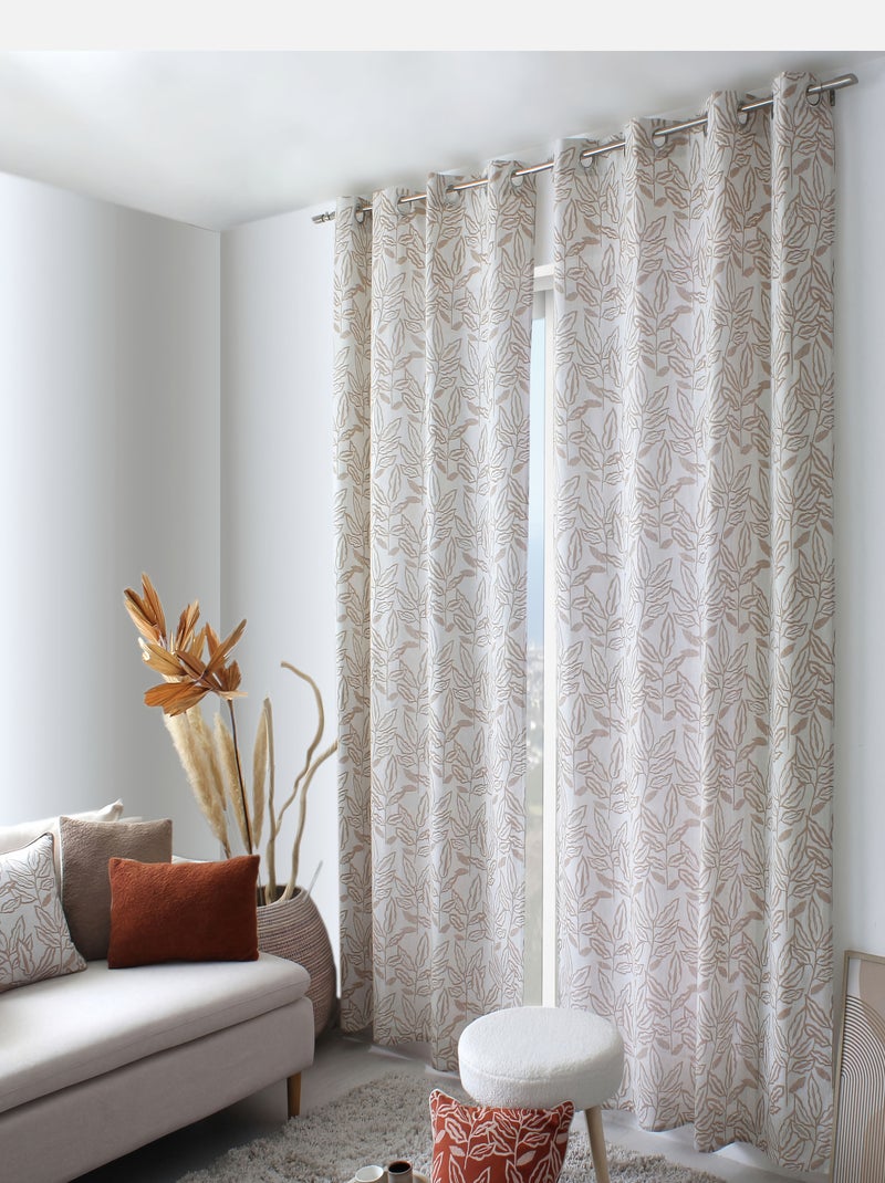 Rideau à oeillets en coton recyclé Chambray Beige - Kiabi