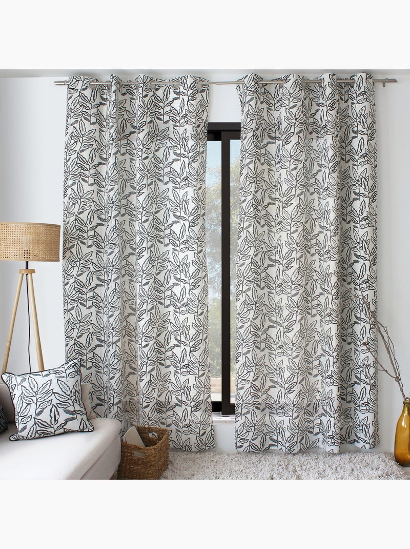 Rideau à oeillets en coton recyclé Chambray Blanc - Kiabi