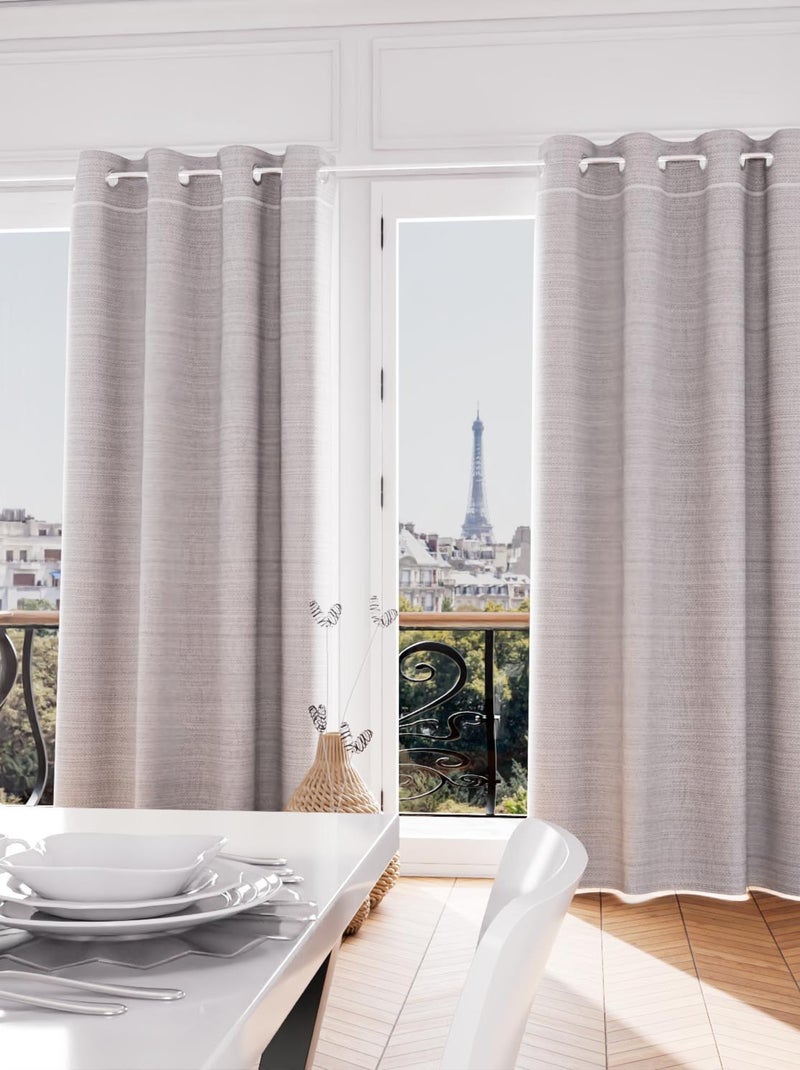 Rideau à oeillets en coton recyclé PIERRE, par Soleil d'Ocre Gris - Kiabi