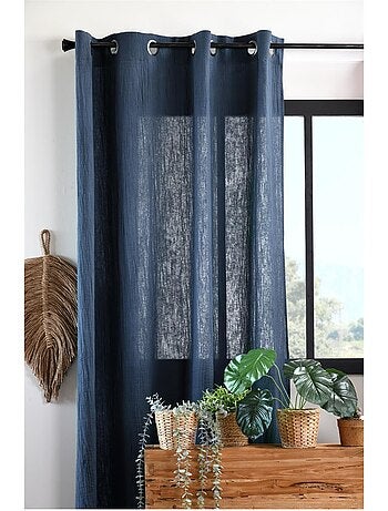 Rideau a oeillets en gaze de coton 140 x 260 cm Pop color bleu marine