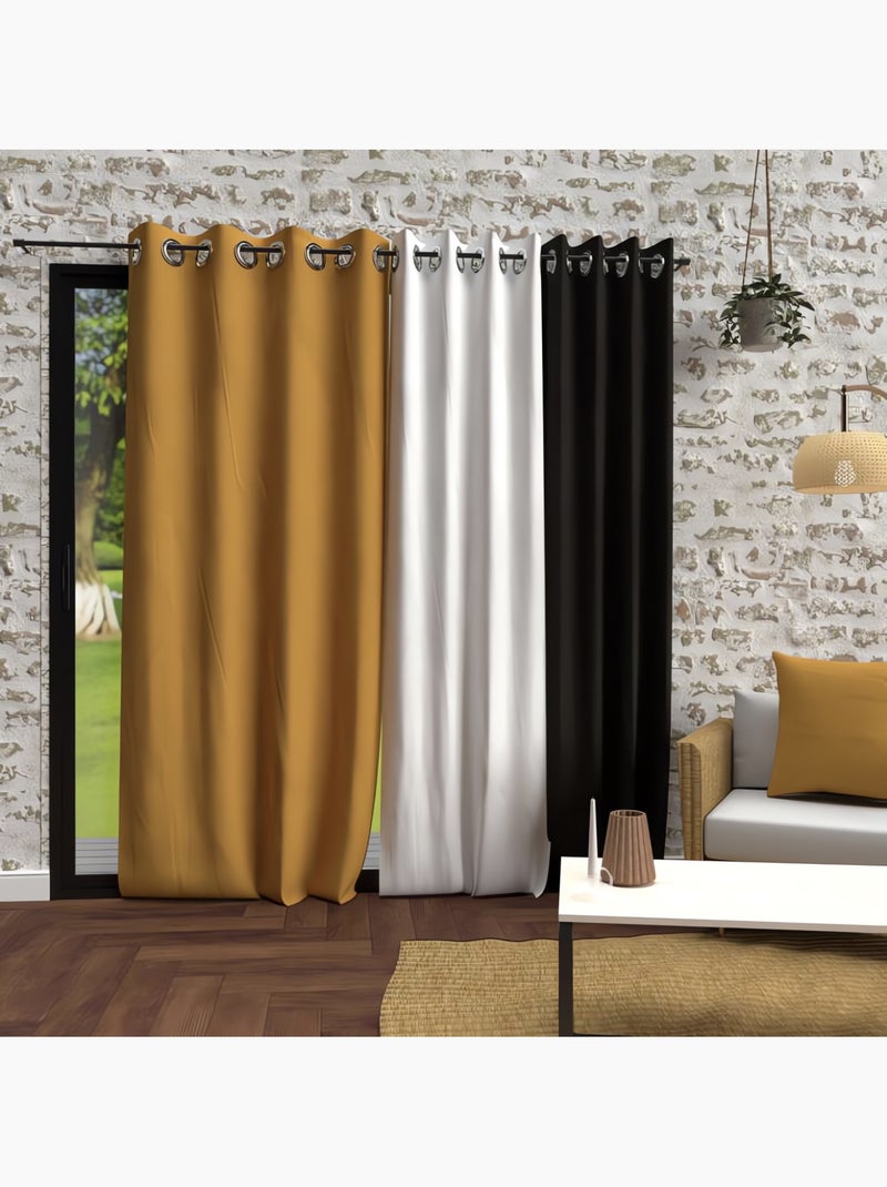 Rideau à oeillets en microfibre lavée BOHEME, par Soleil d'Ocre Jaune - Kiabi