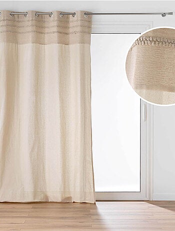 Rideau à œillets en poly-coton avec bande brodée