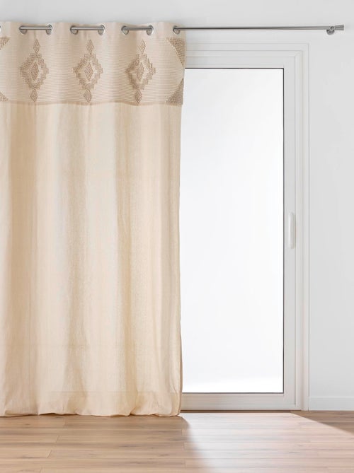 Rideau à œillets en poly-coton avec bande décorative - Kiabi Rideau à œillets en poly-coton avec bande décorative - Kiabi