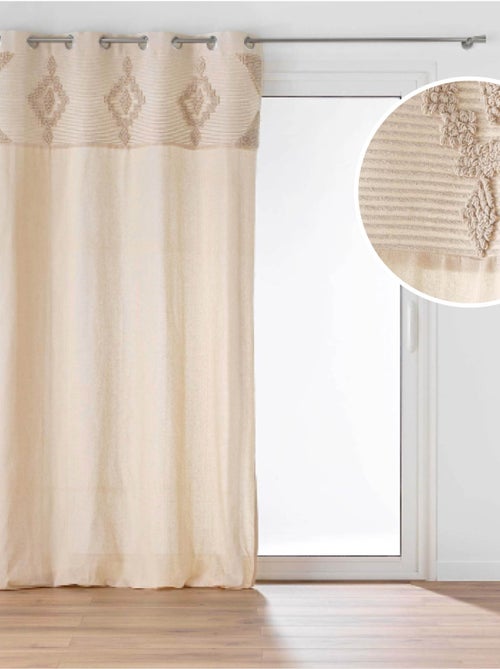 Rideau à œillets en poly-coton avec bande décorative - Kiabi Rideau à œillets en poly-coton avec bande décorative - Kiabi