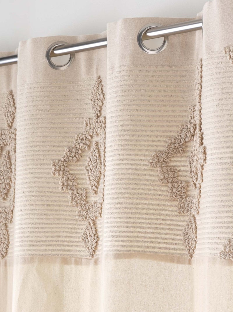 Rideau à œillets en poly-coton avec bande décorative Bois naturel - Kiabi