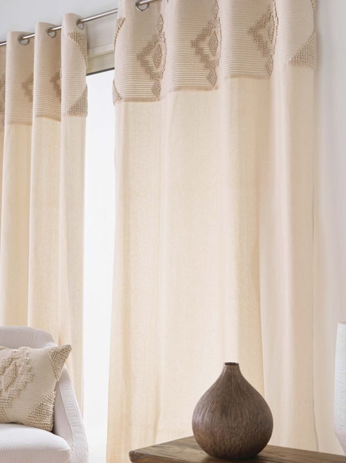 Rideau à œillets en poly-coton avec bande décorative - Kiabi Rideau à œillets en poly-coton avec bande décorative - Kiabi