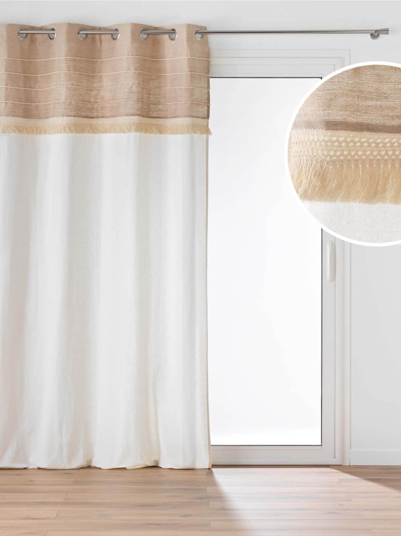 Rideau à œillets en poly-coton et jute avec bande structurée Bois naturel - Kiabi