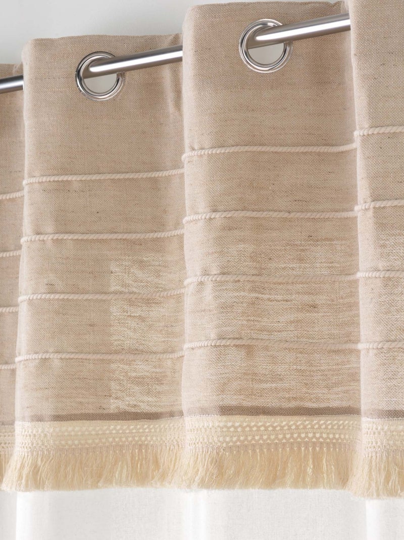 Rideau à œillets en poly-coton et jute avec bande structurée Bois naturel - Kiabi