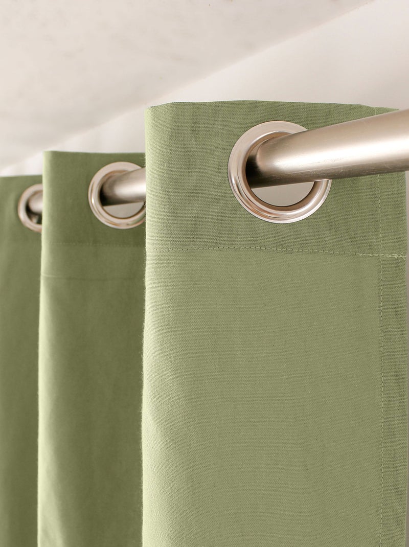 Rideau à œillets en pur coton Vert olive - Kiabi