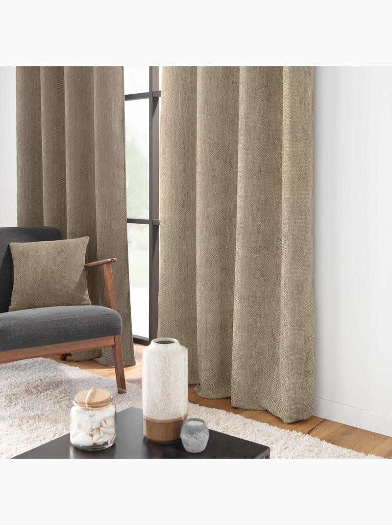 Rideau à œillets en velours chenille Beige sable - Kiabi