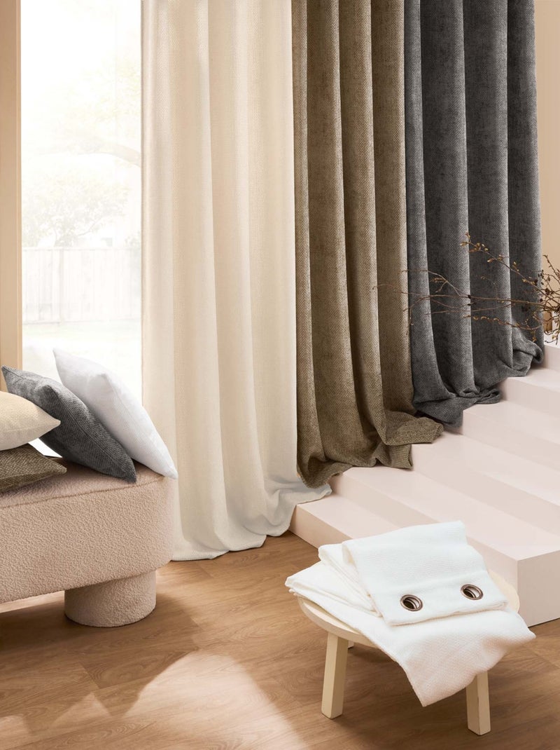 Rideau à œillets en velours chenille gris anthracite - Kiabi