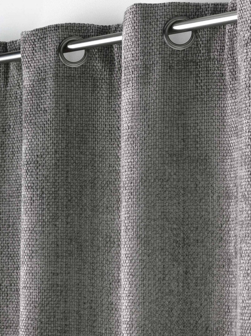 Rideau à œillets en velours chenille gris anthracite - Kiabi