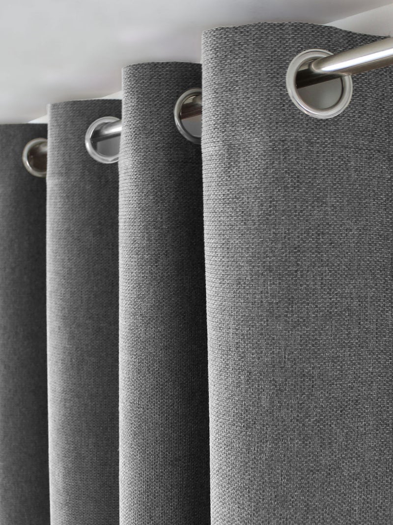 Rideau à oeillets en velours chenillé Gris foncé - Kiabi