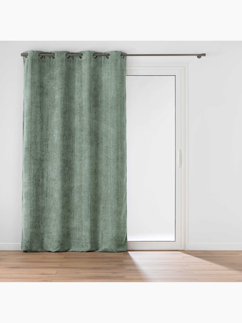 Rideau à œillets en velours chenille Vert olive - Kiabi