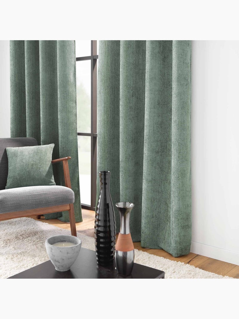 Rideau à œillets en velours chenille Vert olive - Kiabi