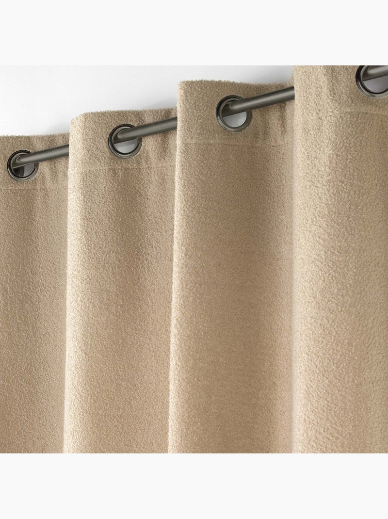 Rideau a oeillets et a bouclette Collection Wooly Gris - Kiabi