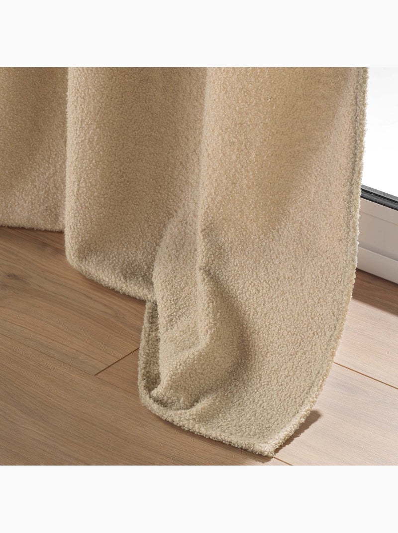 Rideau a oeillets et a bouclette Collection Wooly Noir - Kiabi