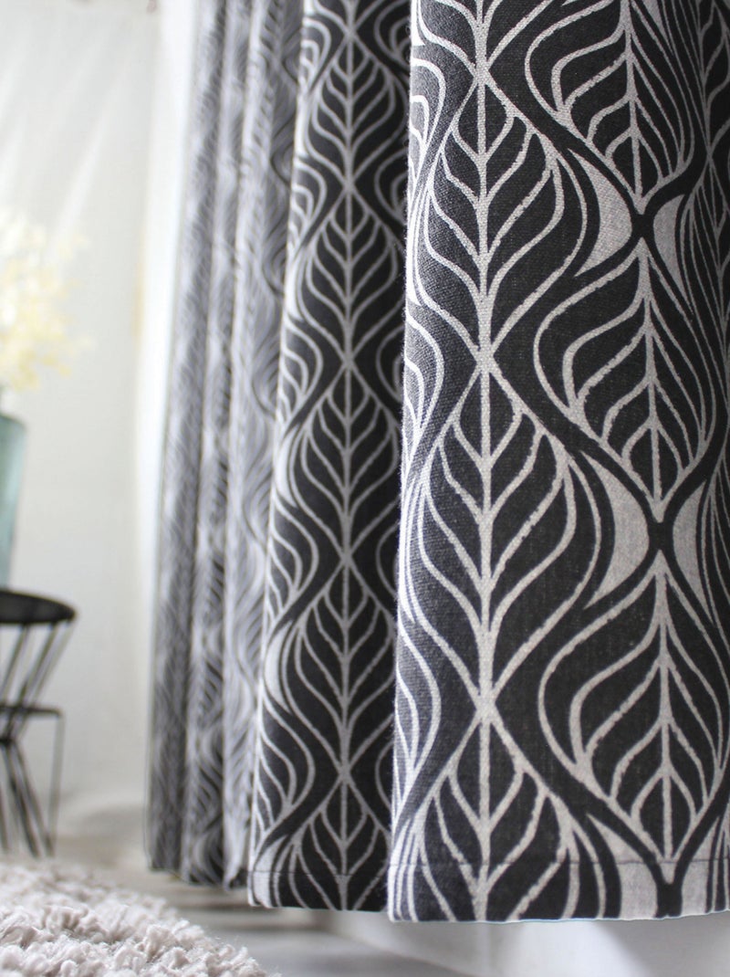 Rideau à oeillets feuille de palmier Gris foncé - Kiabi