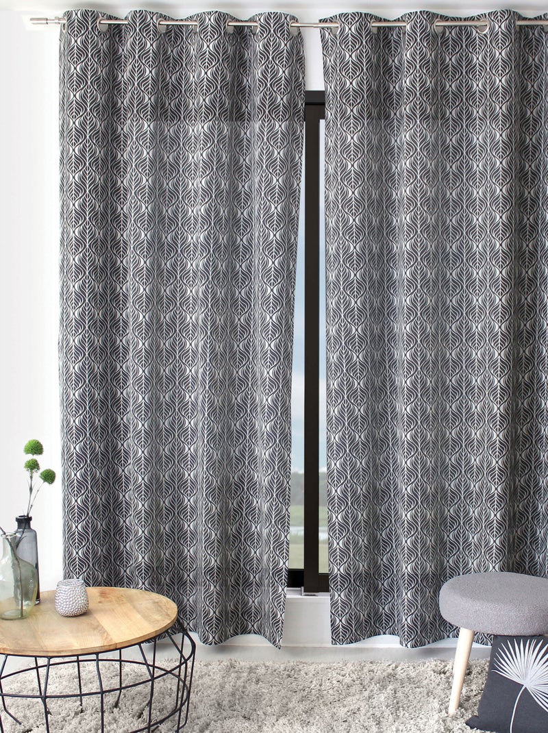 Rideau à oeillets feuille de palmier Gris foncé - Kiabi