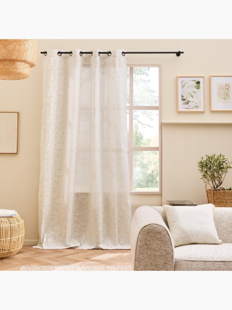 Rideau à œillets grande hauteur en polycoton imprimé – Naya Beige naturel - Kiabi