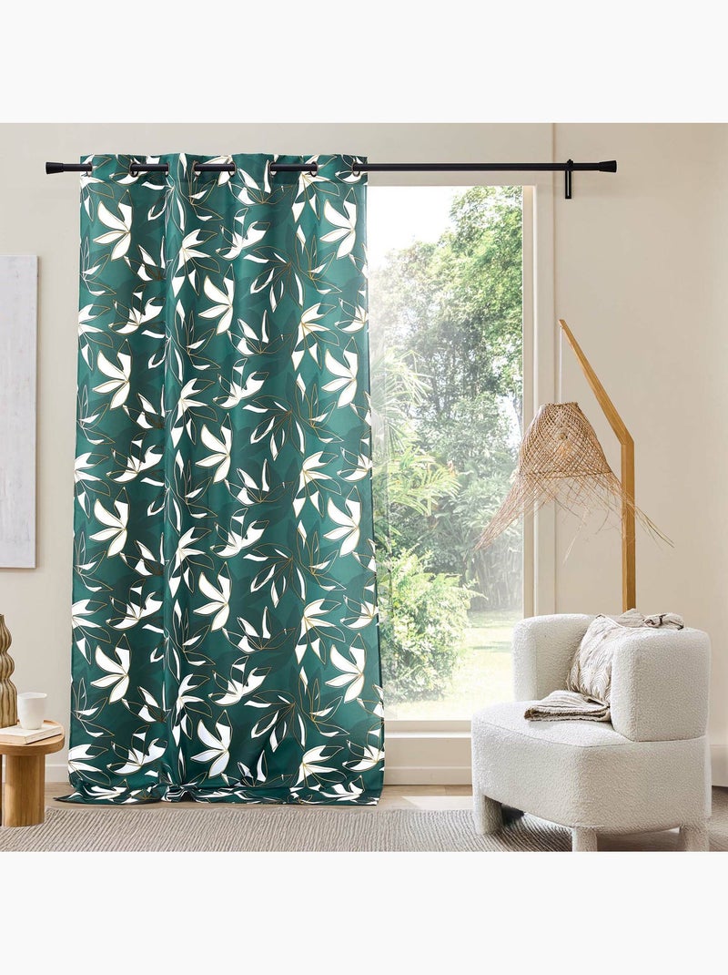 Rideau à œillets grande hauteur – Polyester imprimé métallisé ELSA – Vert - Kiabi