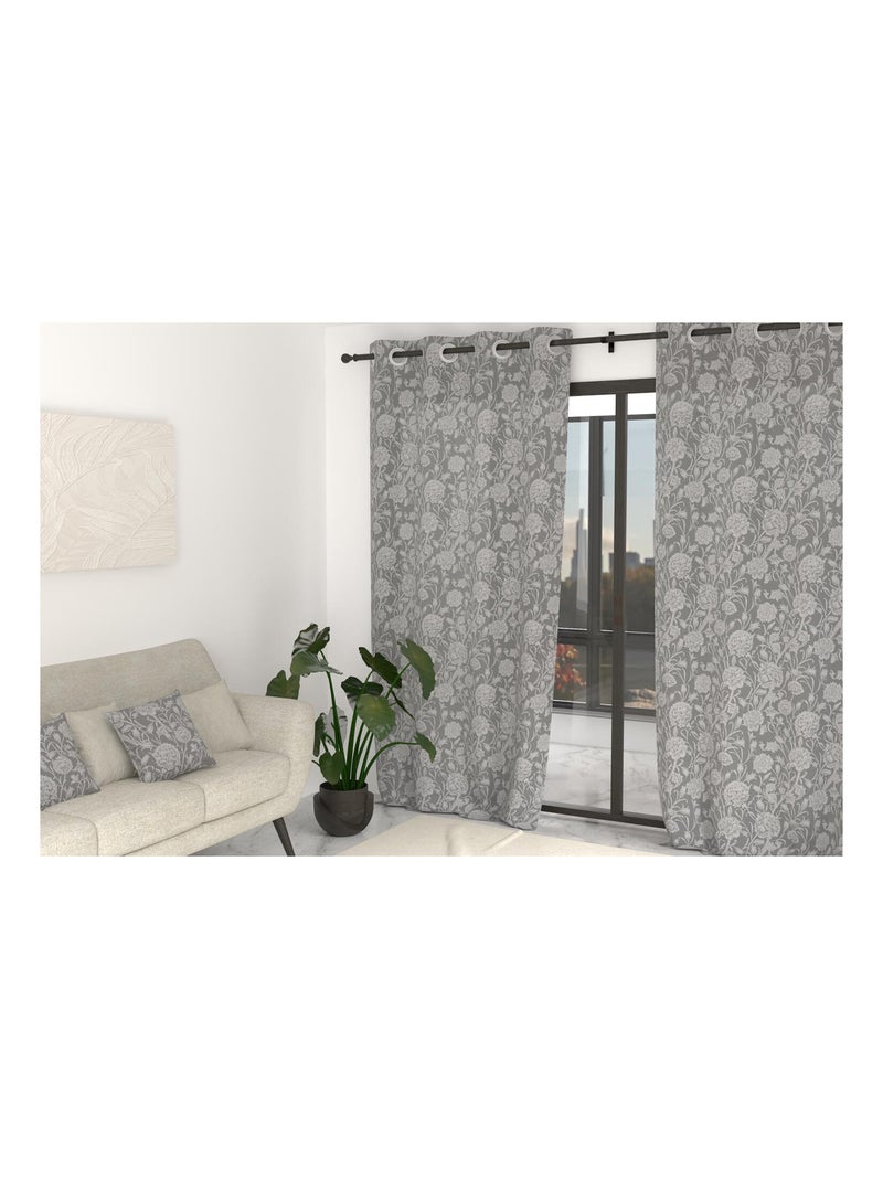 Rideau à oeillets imprimé en polycoton 135x250 cm DAHLIA, par Soleil d'Ocre Gris - Kiabi